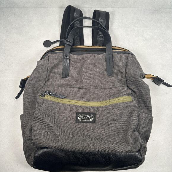 Pistil Herringbone Backpack Gray Black Faux Leather Trim Daypack Bag Laptop - Picture 1 of 11